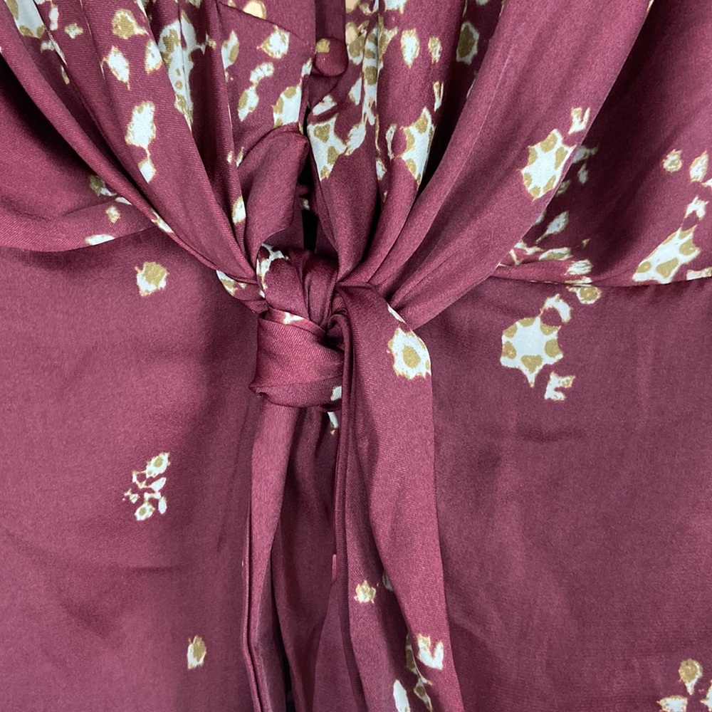 Free People Run Free Silky Long Sleeve Front Tie Deep V Lightweight Boho Blouse - Picture 13 of 16